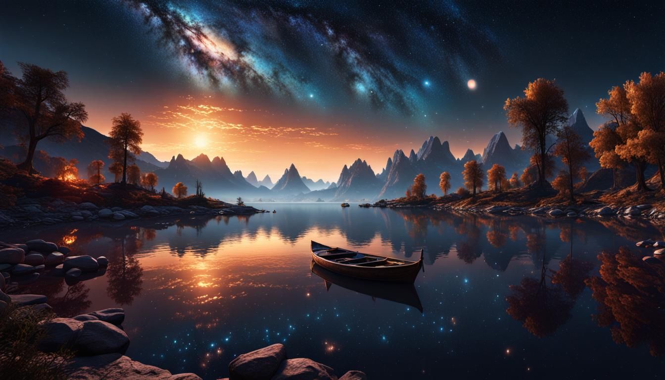 Elaborate Starry Night Sky Reflected in Lake