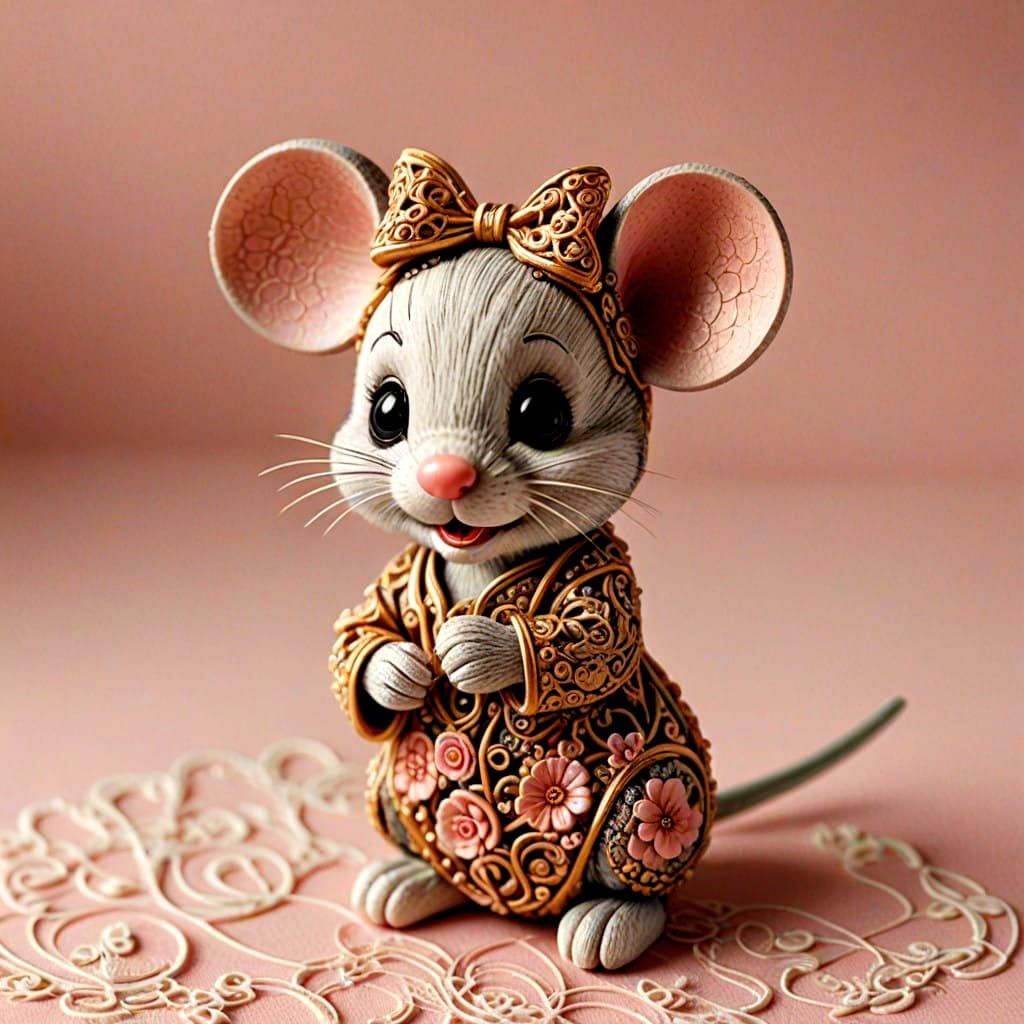 Surreal Miniature Mouse Portrayal in Intricate Detail