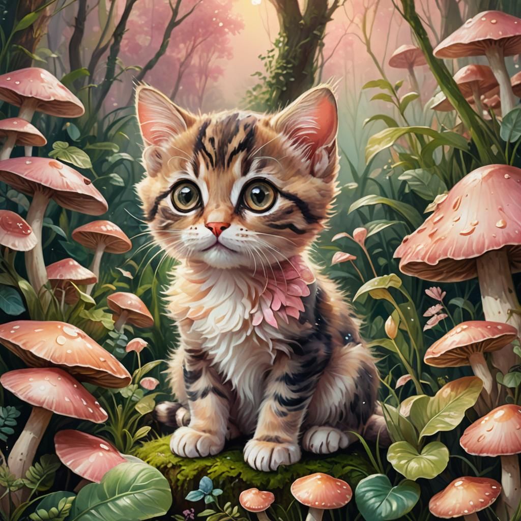 Cute Kitten Portrait in Fantasy Art Nouveau Style
