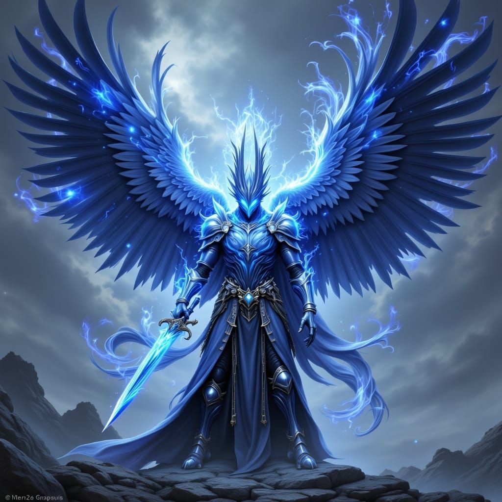 Majestic Dark Knight with Talon Wings and Glowing Sword