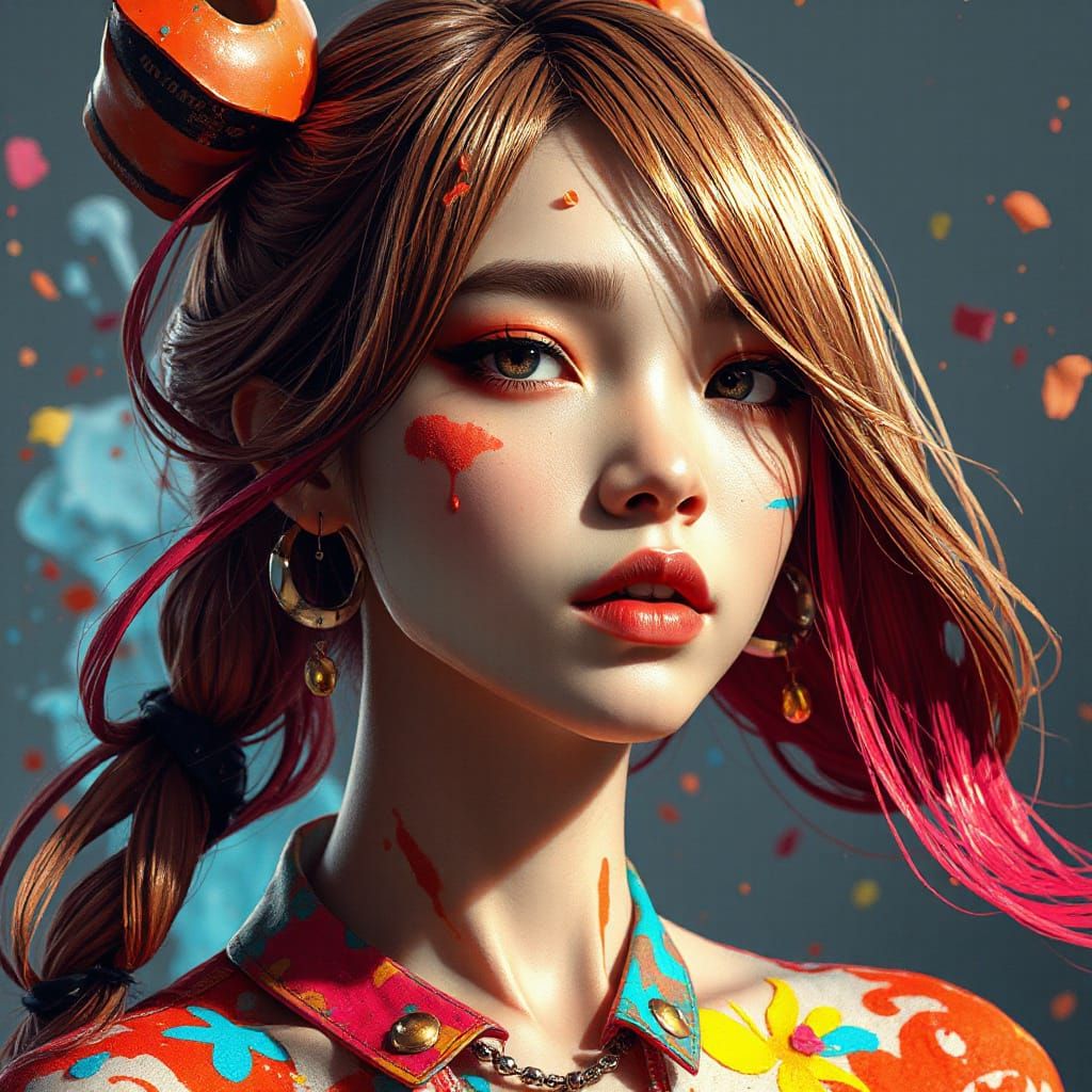 Hyperrealistic Acrylic Portrait in Anime Style