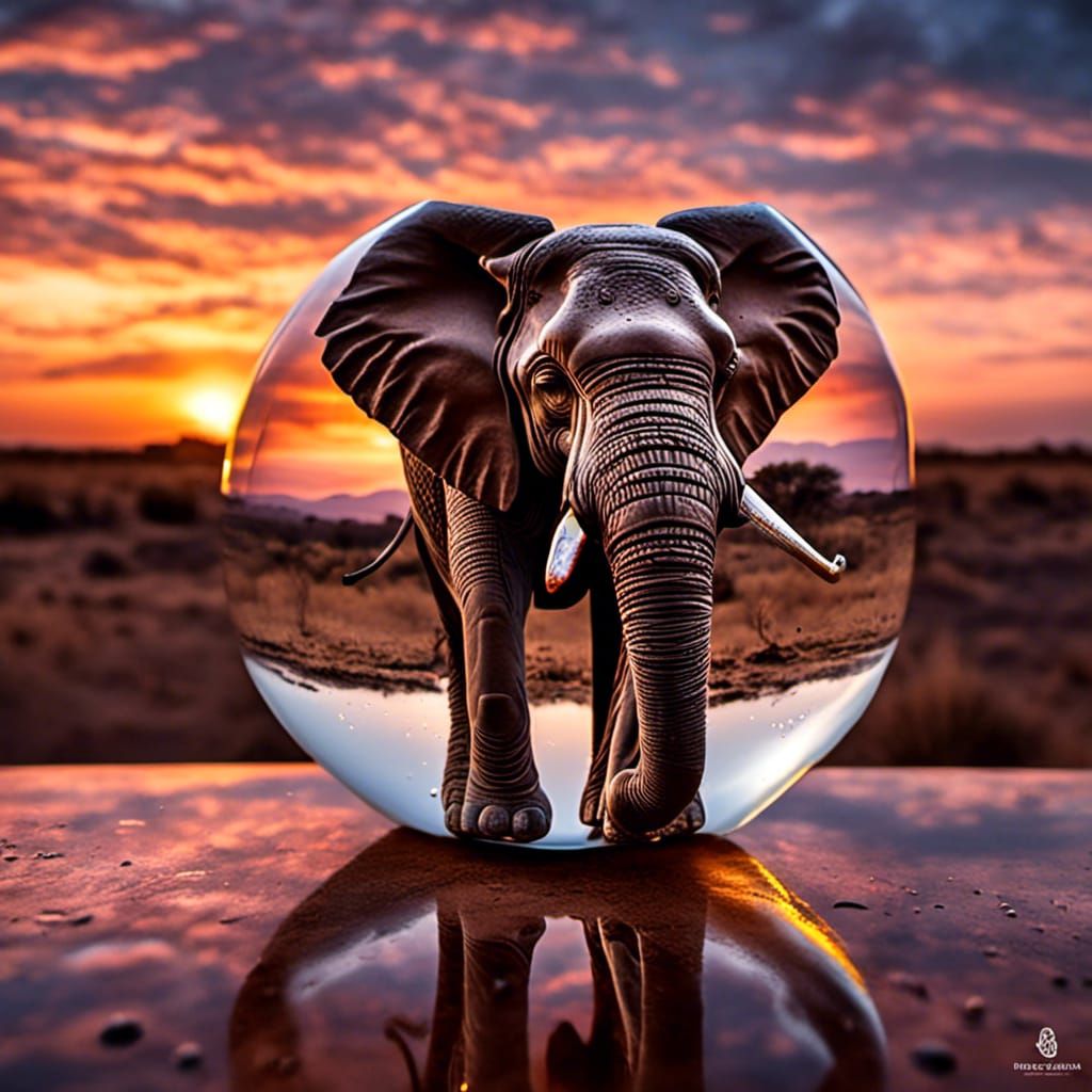 Glass Elephant in African Sunset: HD Photography
