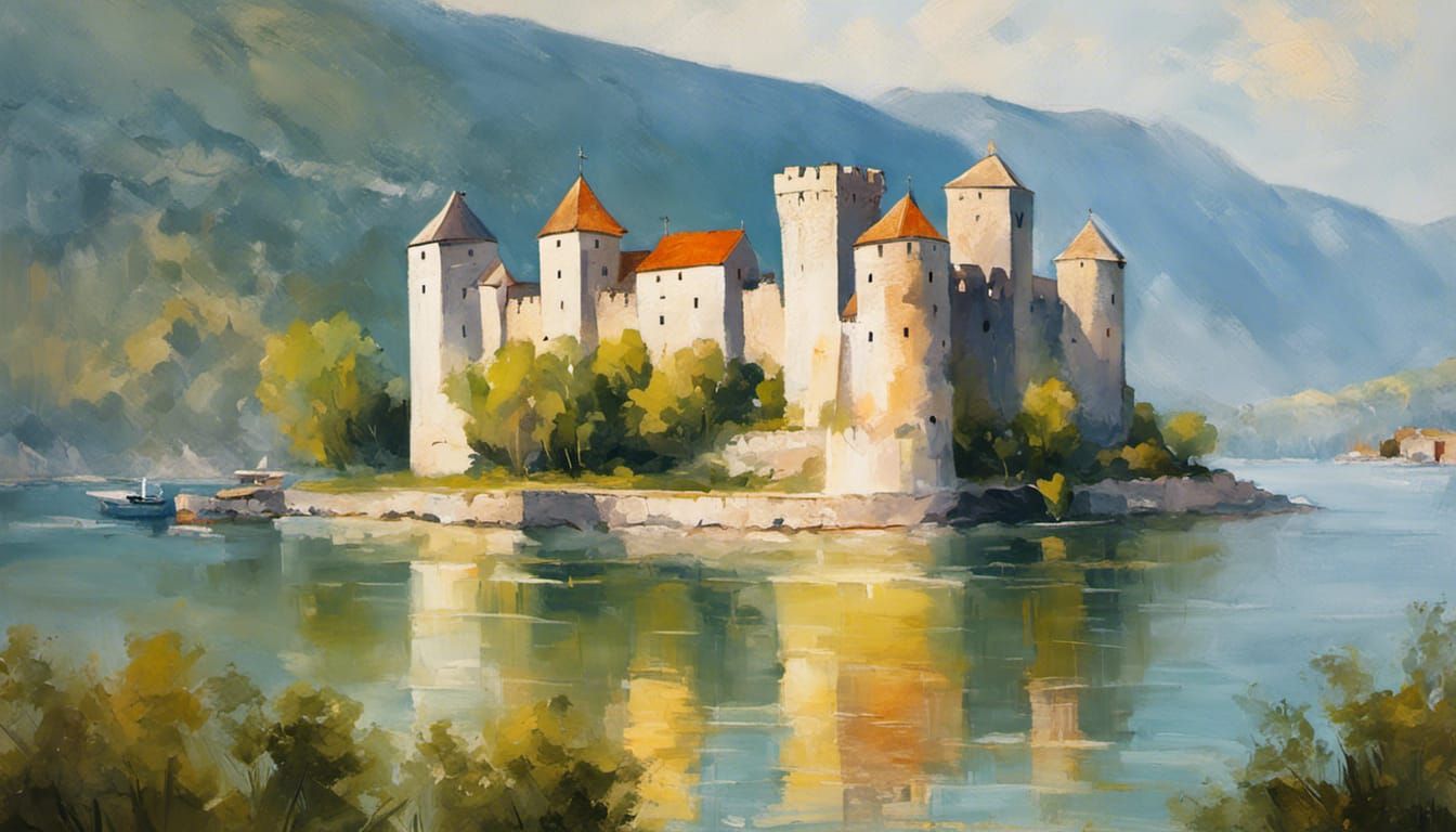 Golubac Fortress in Soft Pastel Colors