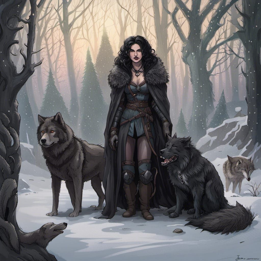 Mystical Forest Witch and Dire Wolf Companion