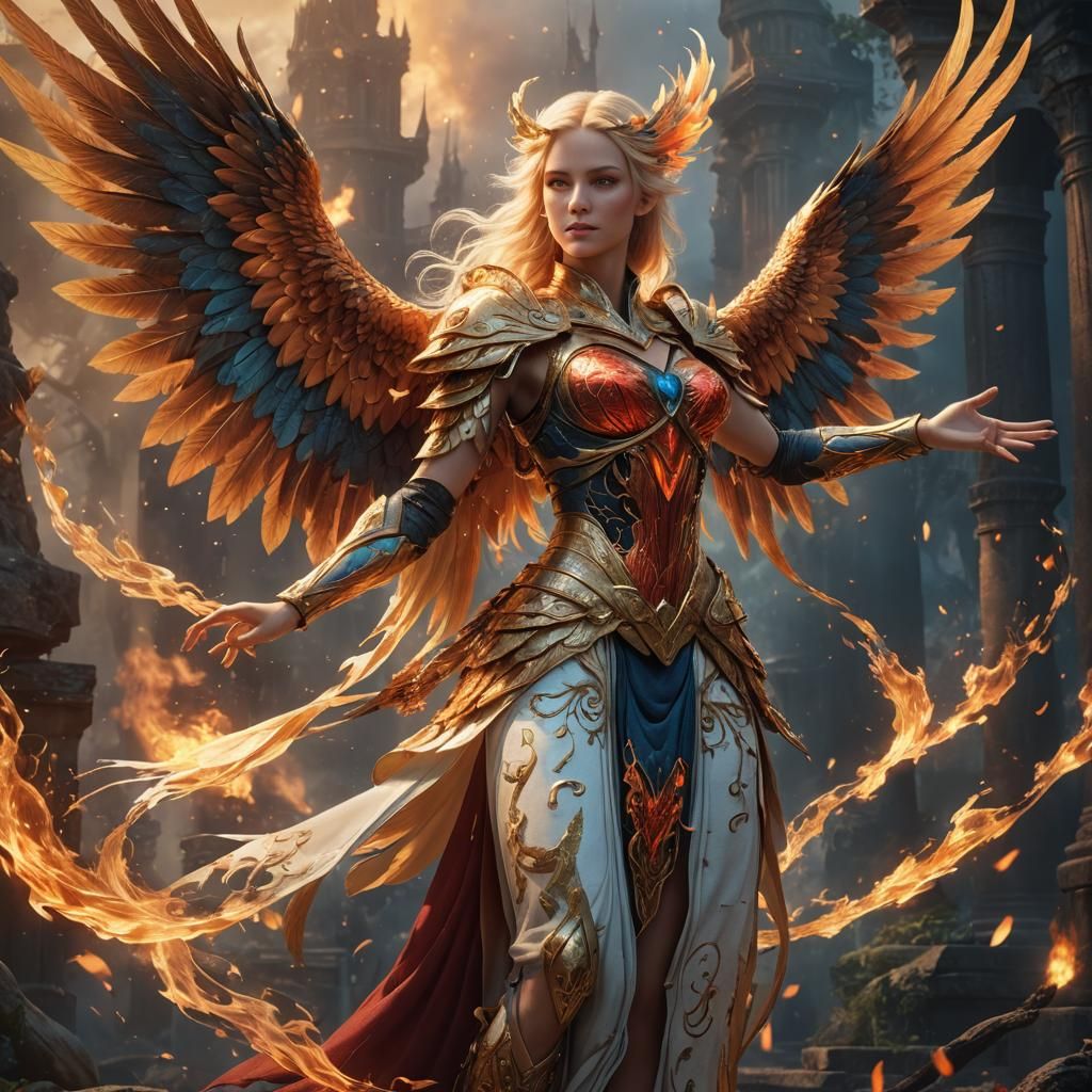 Magical Fire Bird with Angel Arm in Detailed Matte Painting