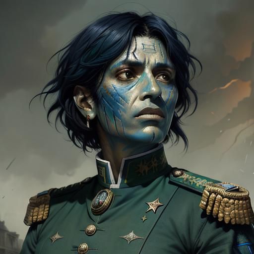 Scarred Hispanic Woman in Military Uniform: Horror Aesthetic