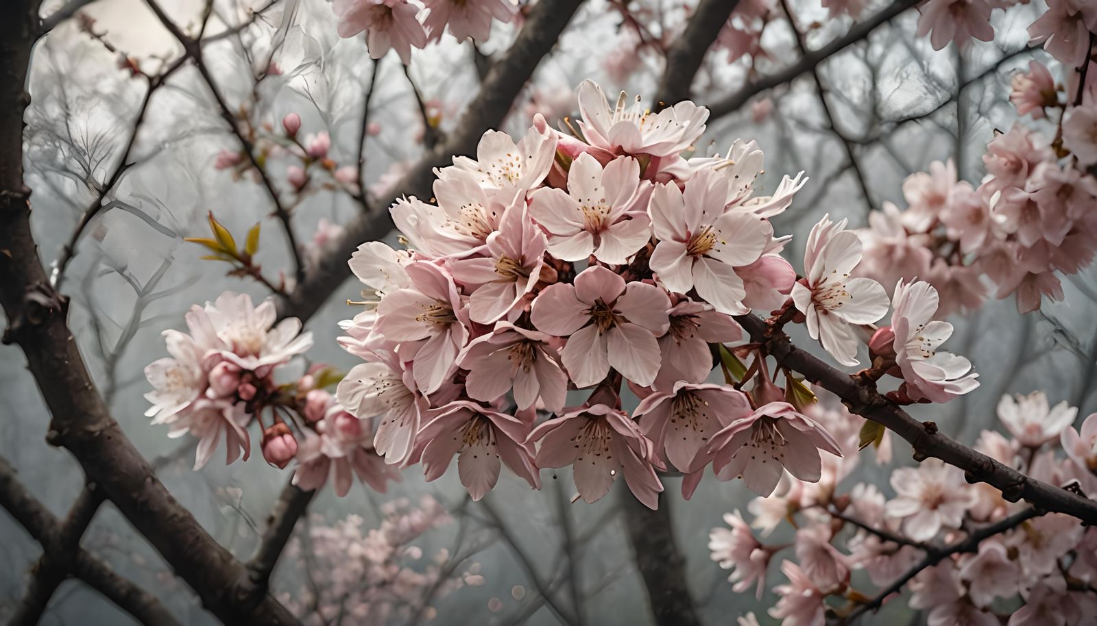 Hyperrealistic Close-Up of Cherry Blossoms