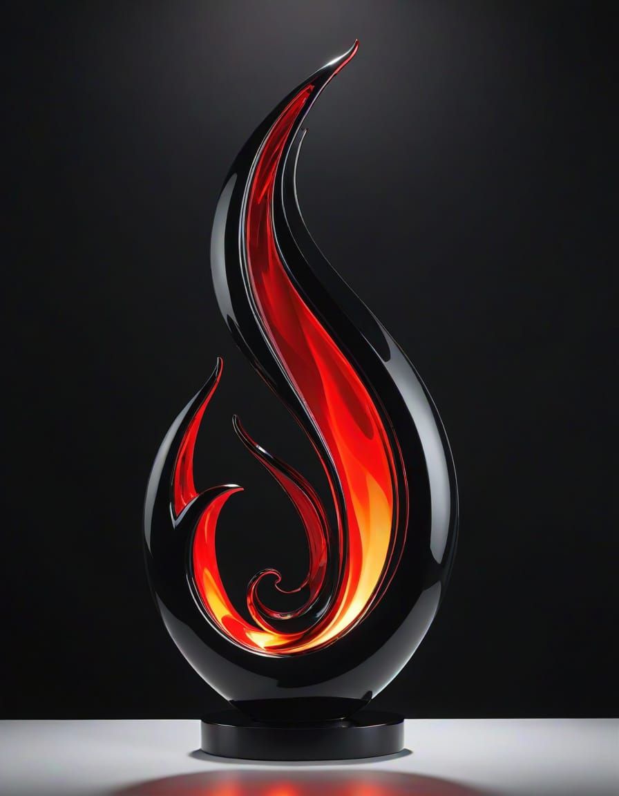 Modern Flame Sculpture with Red Glow