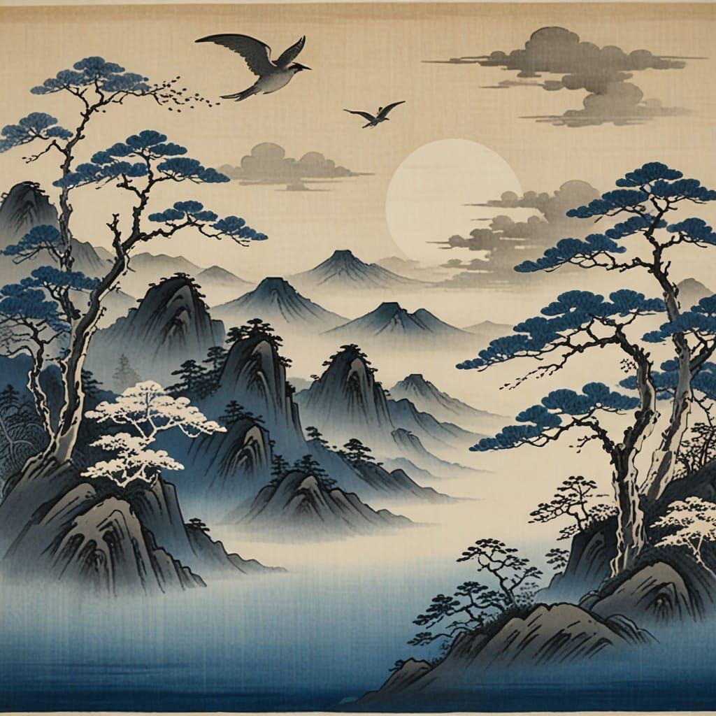 Ethereal Spirit in Japanese Sumi-e Style