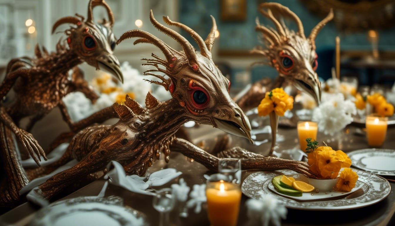 Surreal Alien Restaurant Celebration in Dreamlike Style