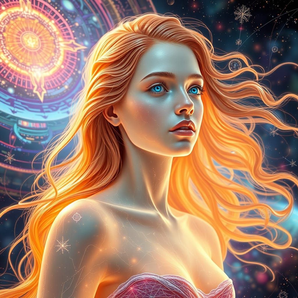 Ethereal Goddess Unites with Cosmic Beauty in 8K Resolution