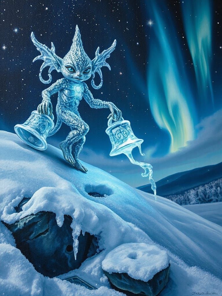 Frost Spirit Rings Icicle Bells on Starry Winter Mural
