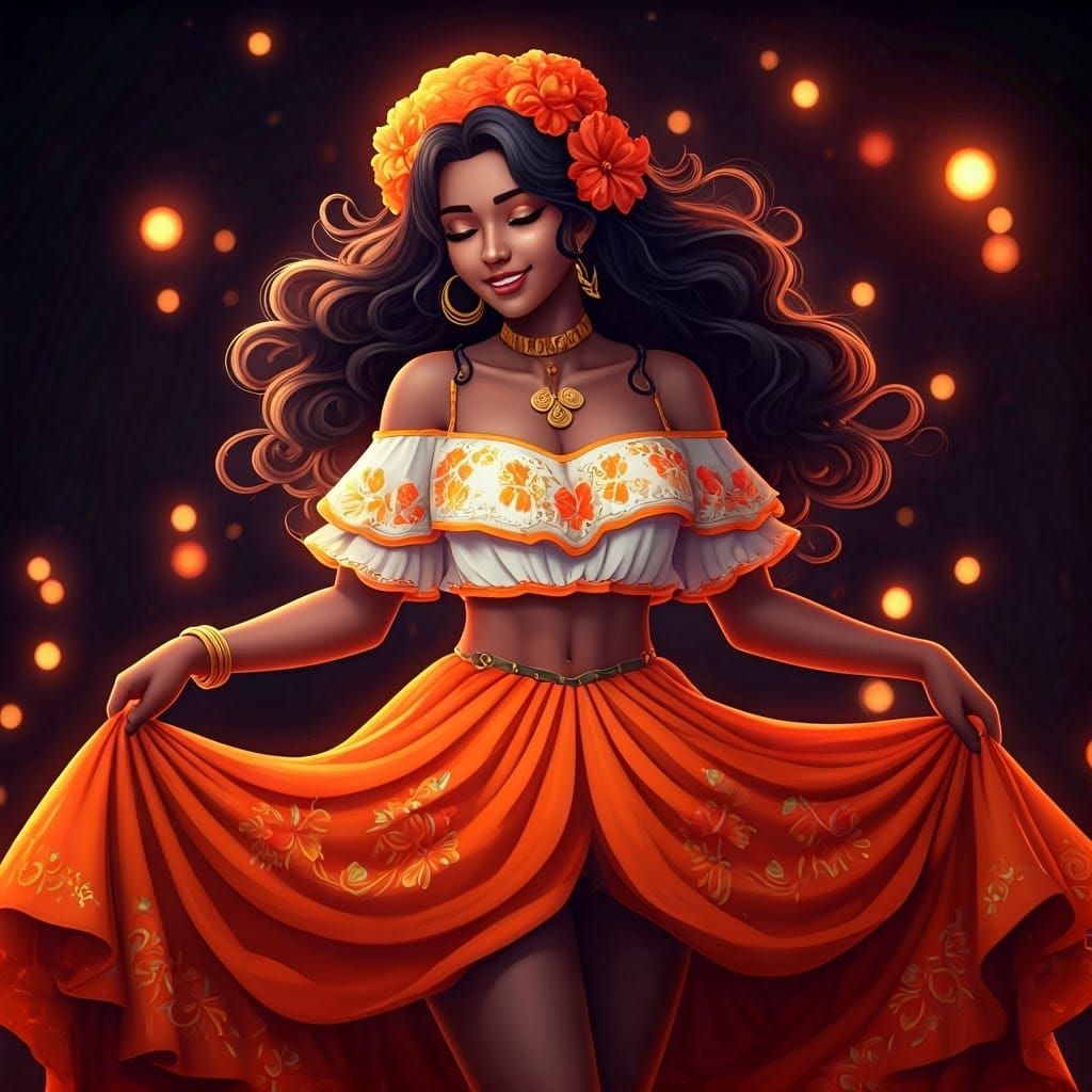 Vibrant Caribbean Dancer in Anime Art Style
