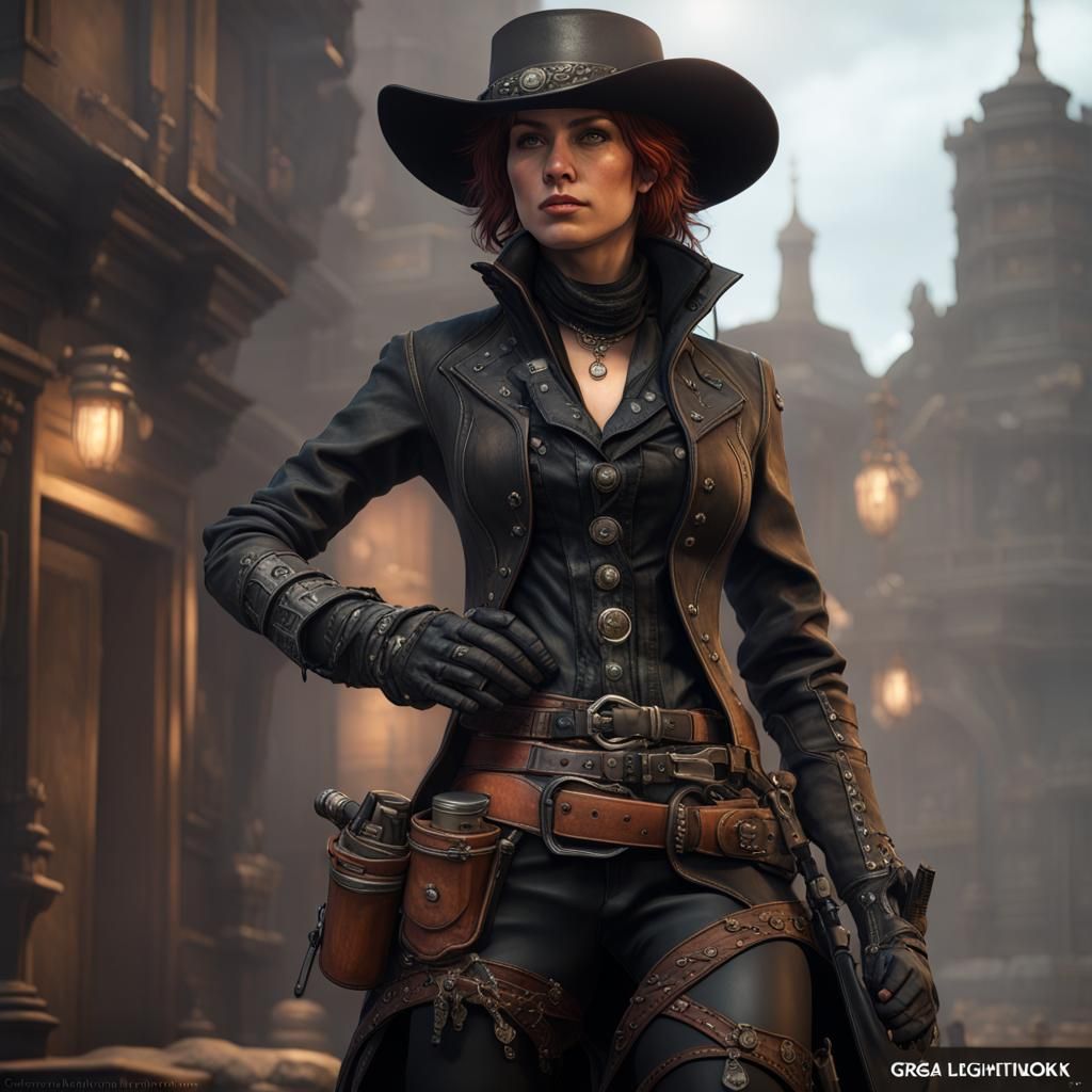 Victorian Gunslinger Artificer in Dark Fantasy Style