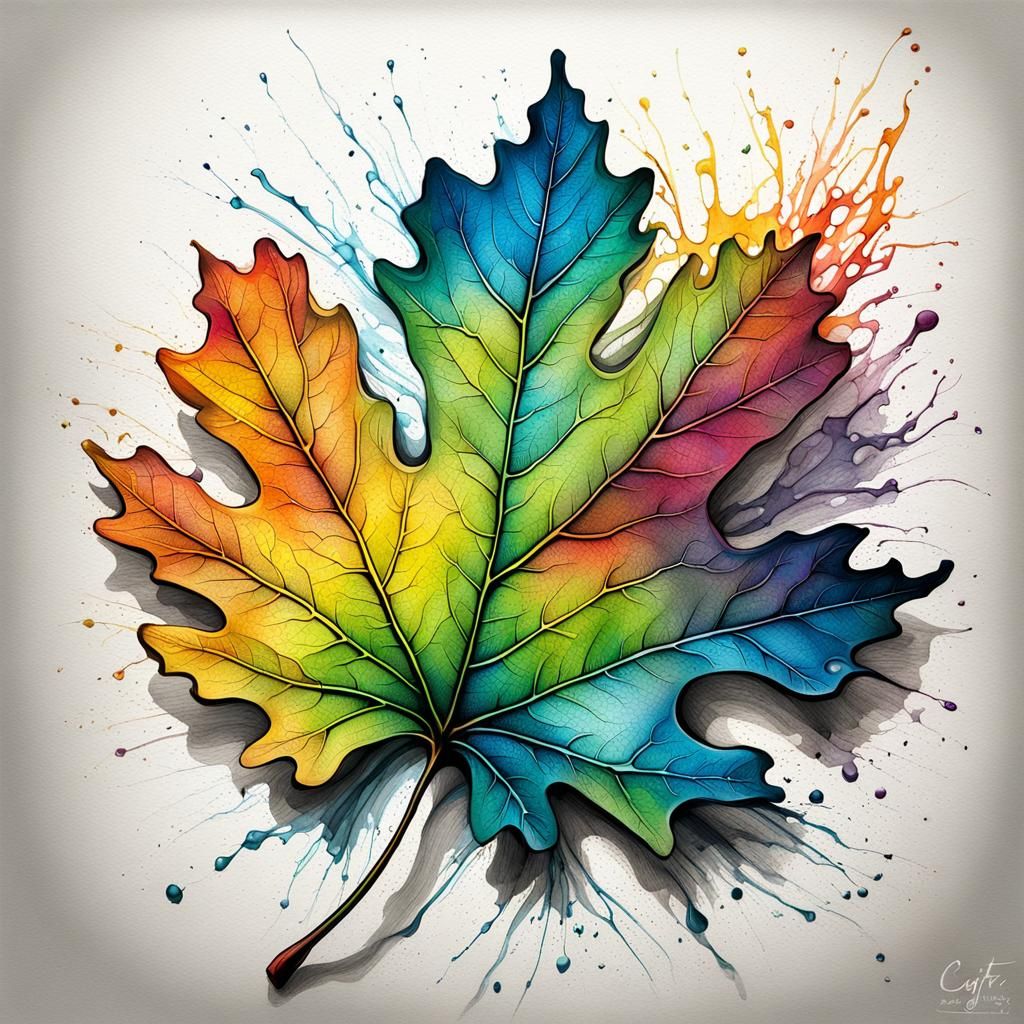 Botanical Oak Leaf in Graffiti Art Style