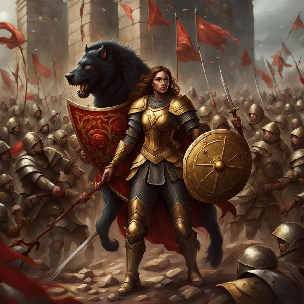 Knight Defends Beast From Riot, Fantasy Art