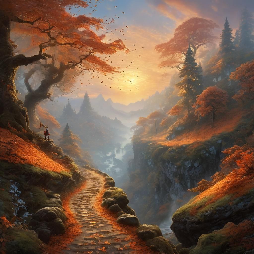 Autumn Sunset Elf Ready for Battle in Fantasy Forest