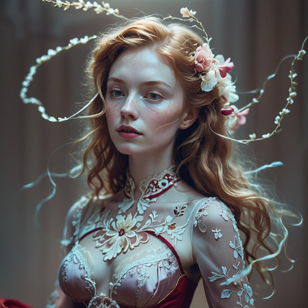 Baroque Portrait of Woman in Crimson Dress