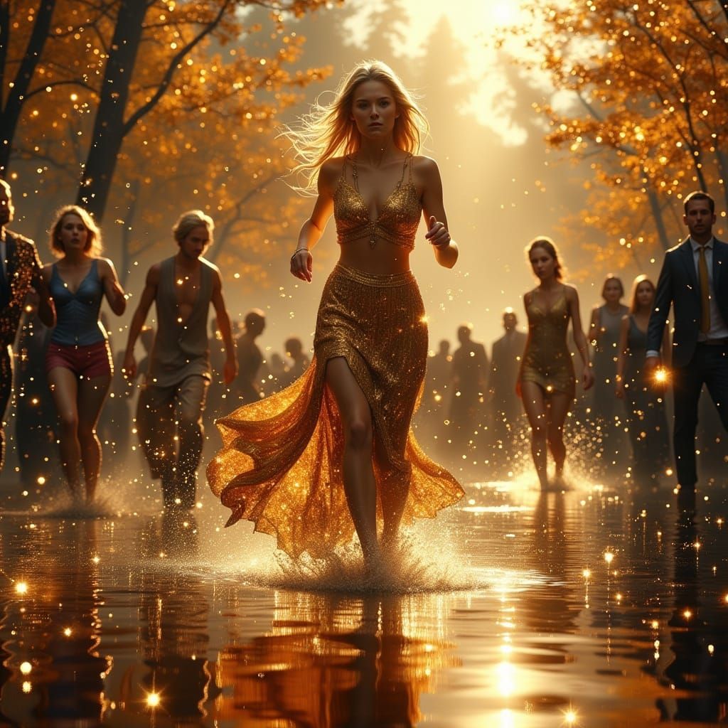 Elegant Blonde Runner Amidst a Crowd