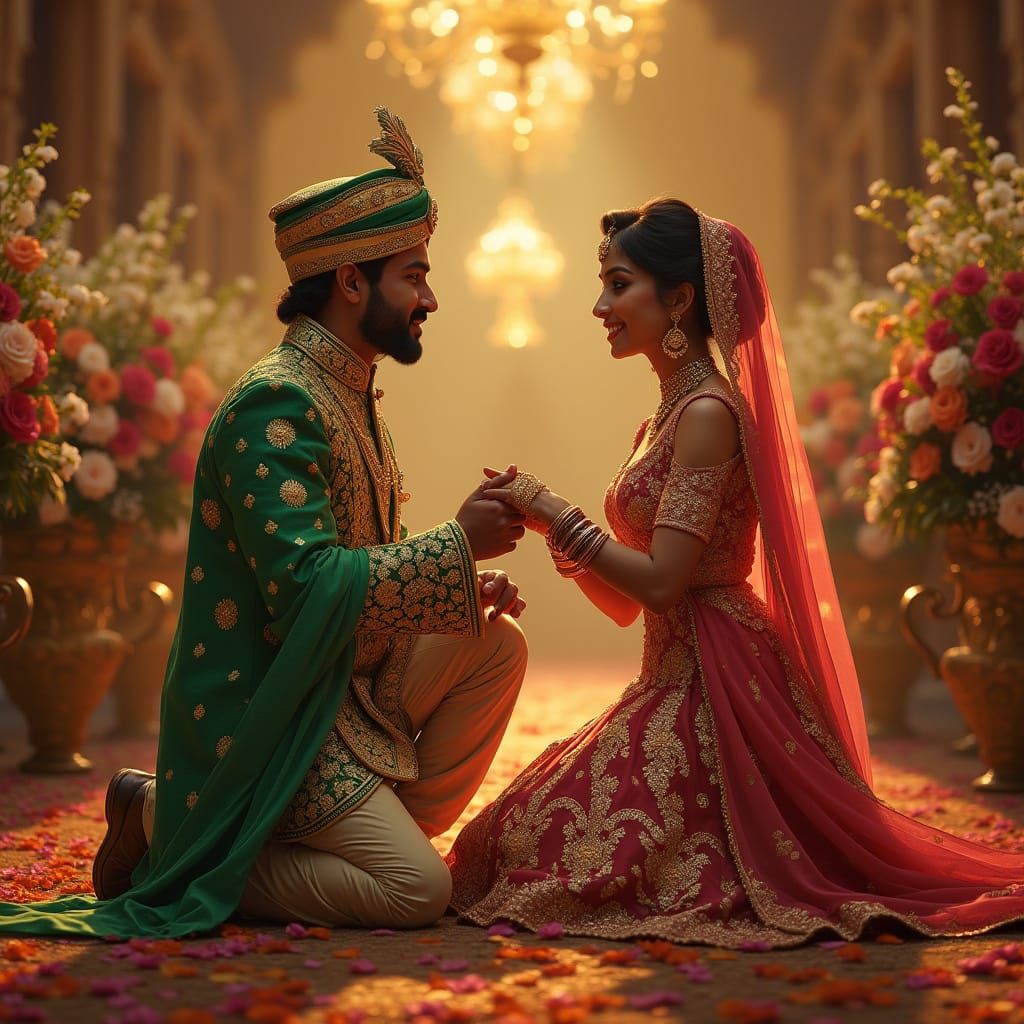 Regal Indian Gentleman Proposes to Lovely Lady in Vibrant Tr...