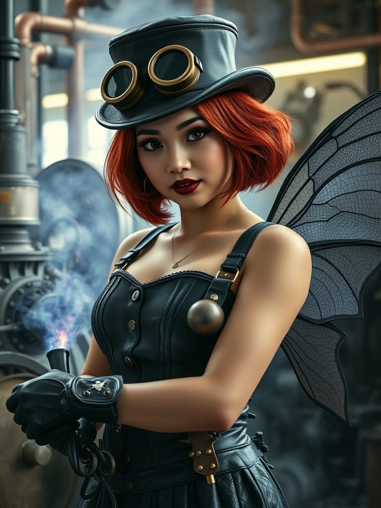Asian Steampunk Fairy Welding Steam Engine