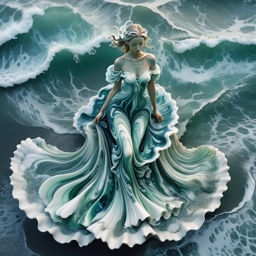 Aphrodite Rising from the Sea in Glitch Art
