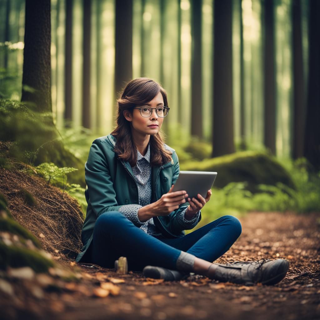 Woman With Tablet in Forest: Professional Photography