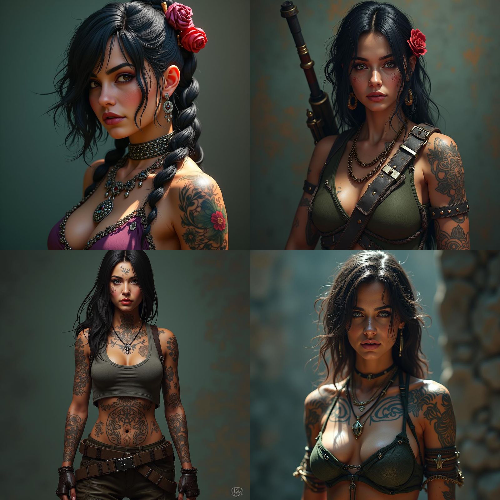 Latina Soldier with Tattoos: Detailed Matte Painting