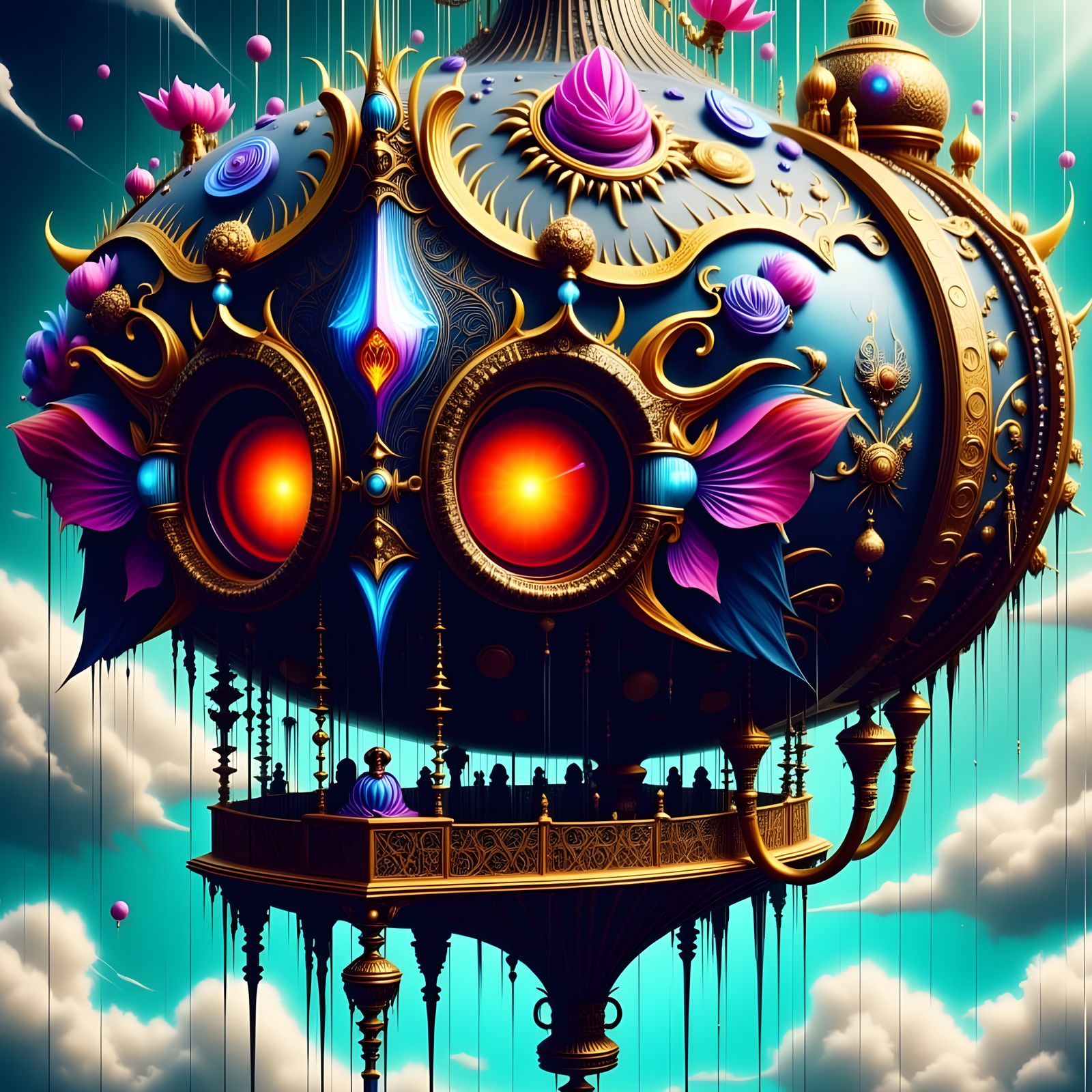 Intricate Black Orchid Zeppelin in Moody 19th Century Landsc...