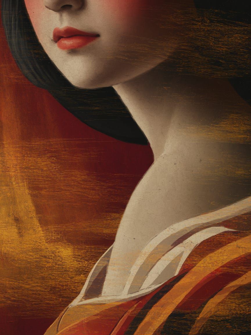 Ukiyo-e Portrait Fragment in Warm Tones