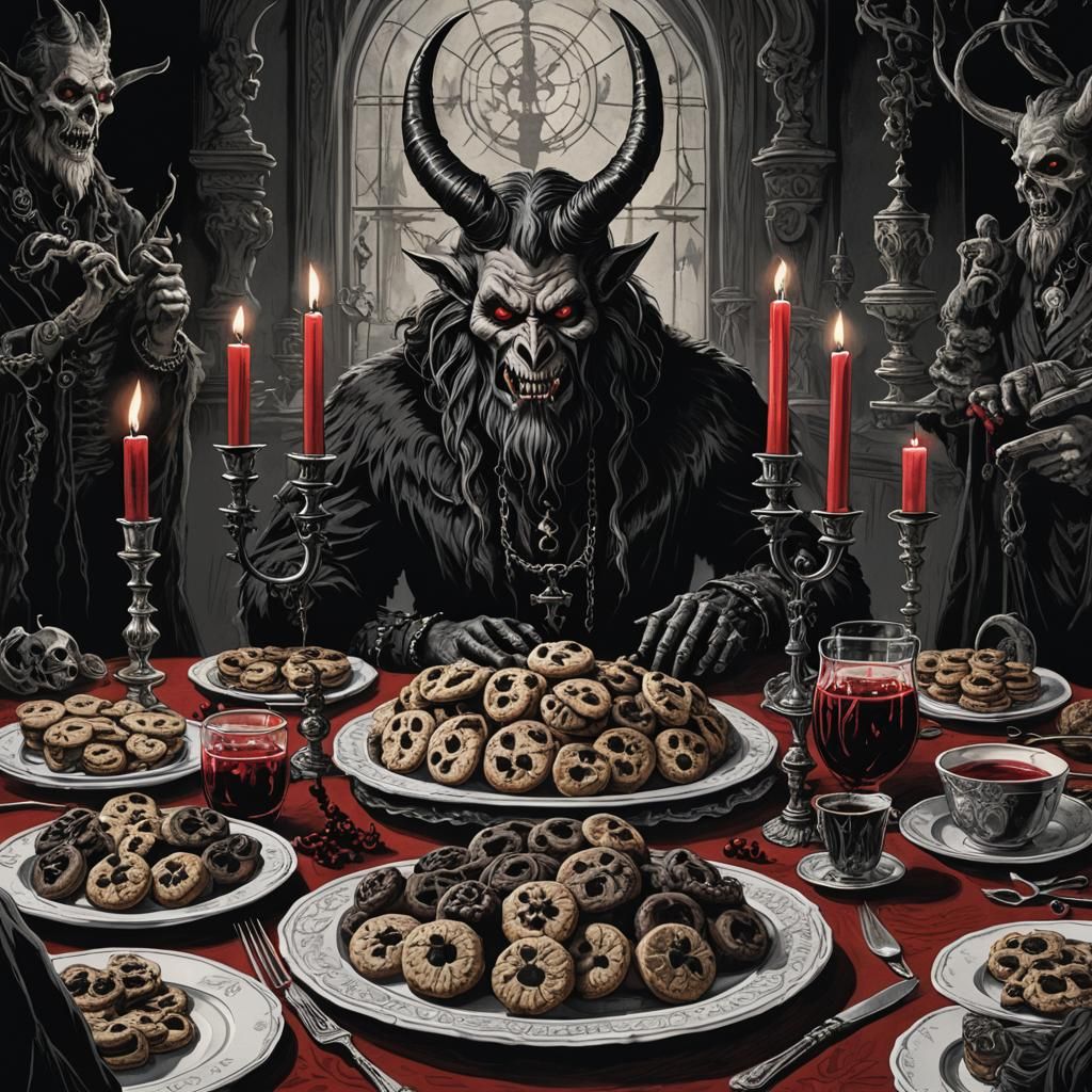 Krampus Cookies on Gothic Christmas Table