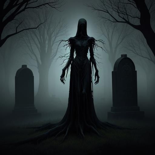 Eerie Ghost Emerges from Graveyard Mist