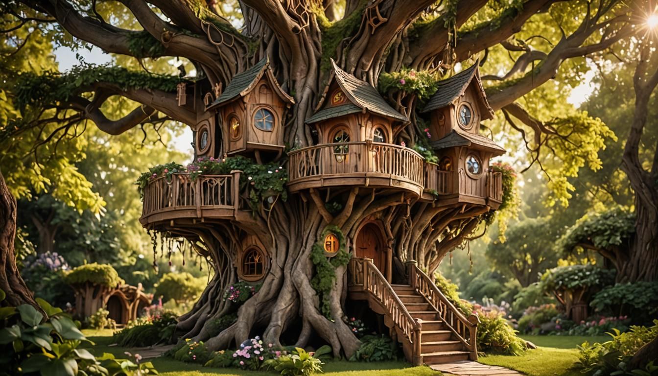 Elven Treehouse Fantasy Architecture in Photorealistic Style
