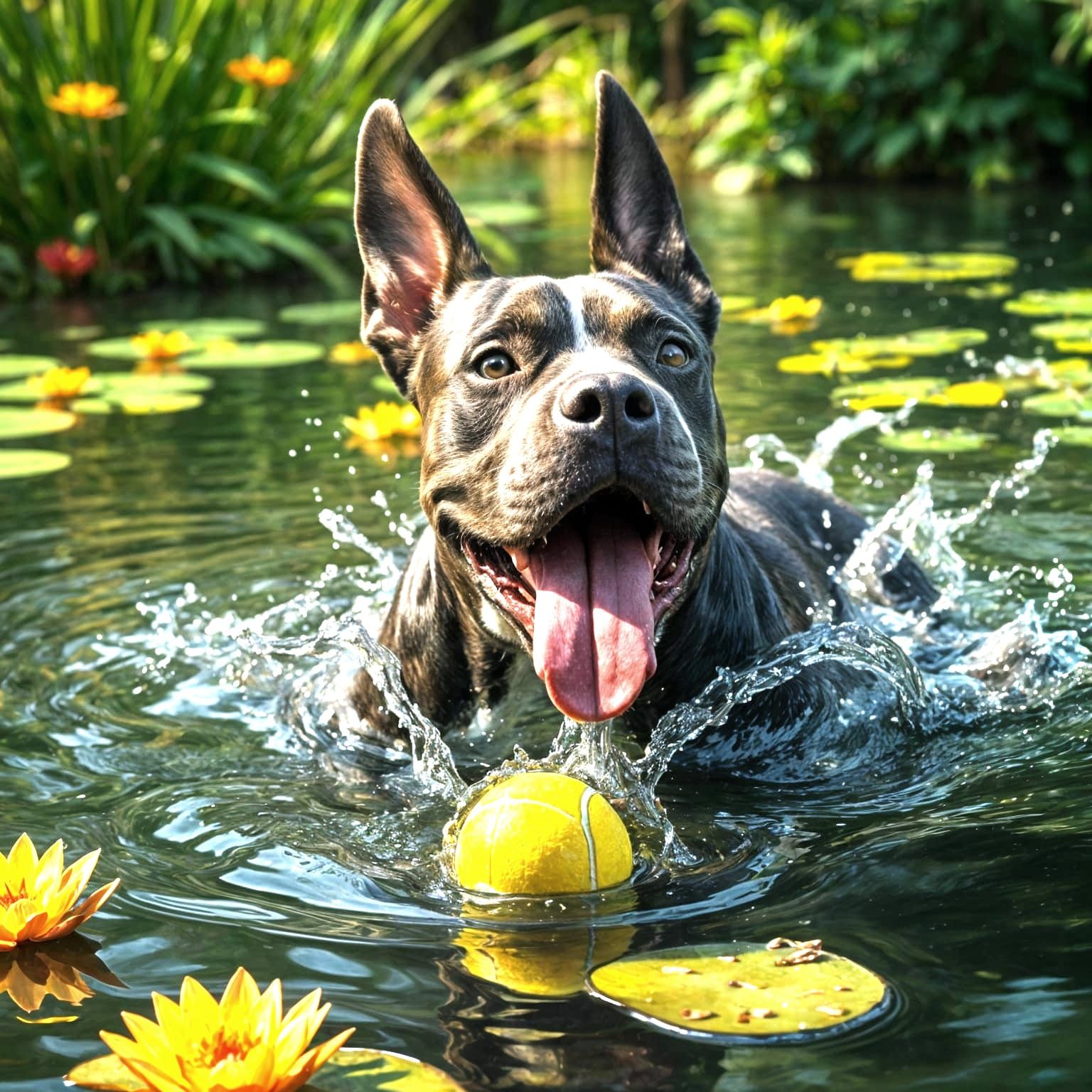 American Staffordshire's Epic Pond Adventure in Stunning Dig...