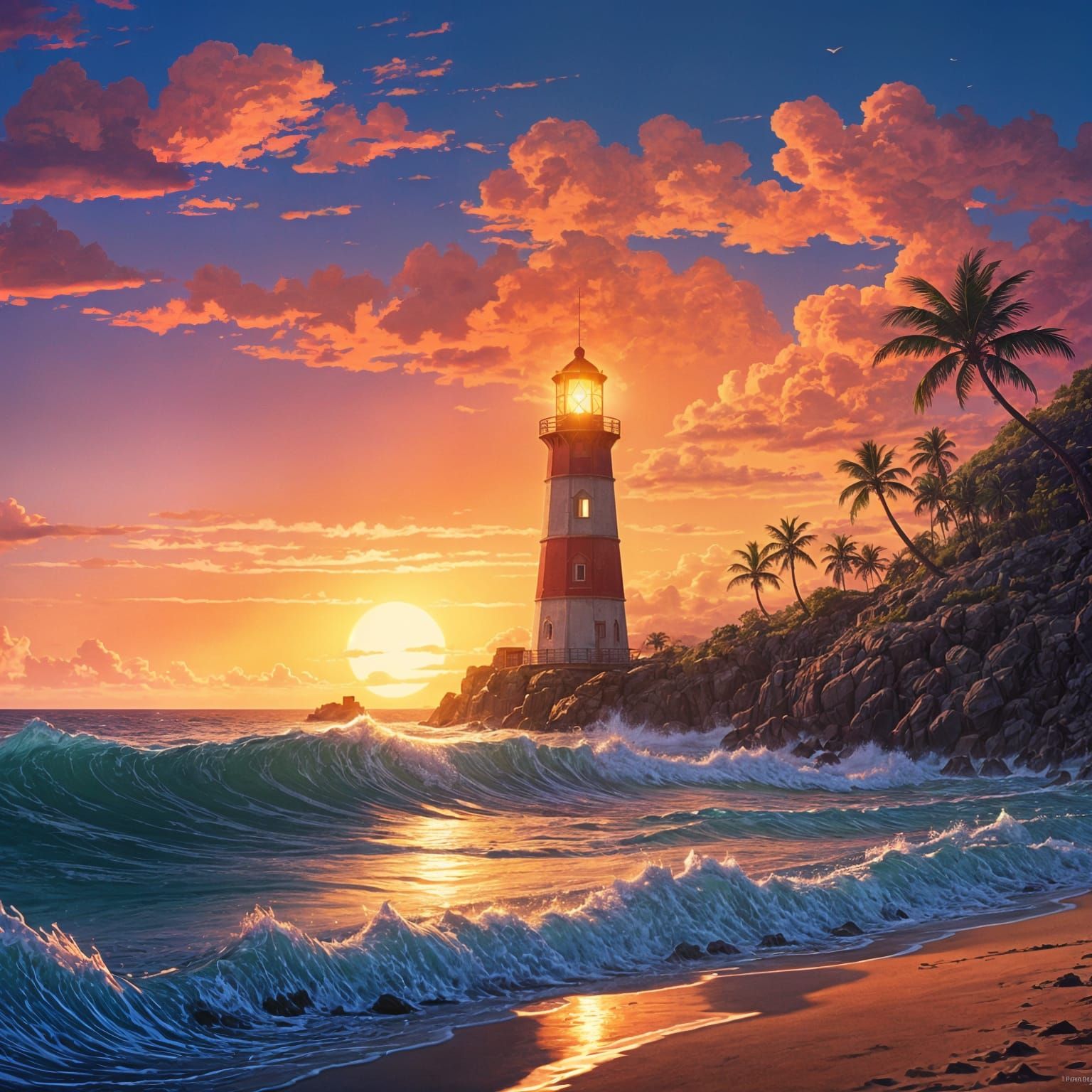 Vibrant Hawaiian Lighthouse at Twilight