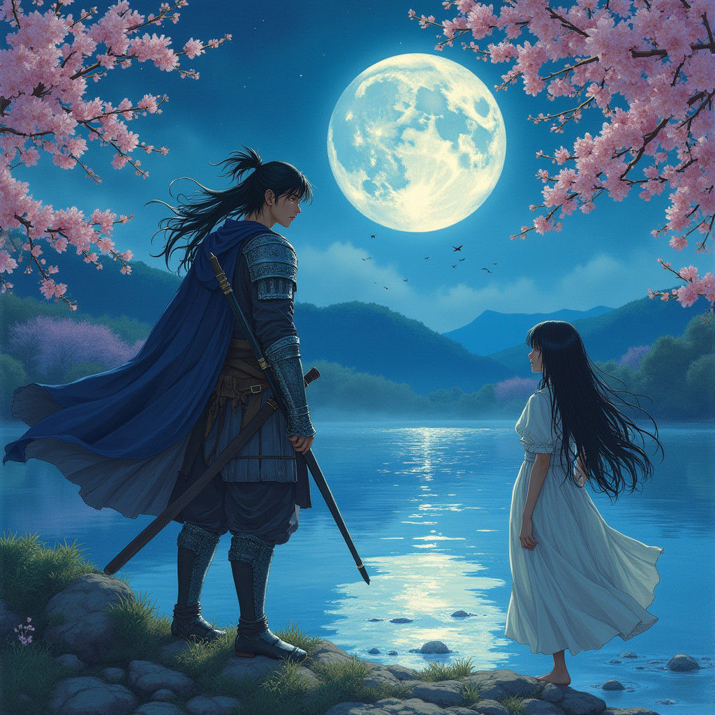 Warrior's Midnight Reunion: Manga-Style Illustration