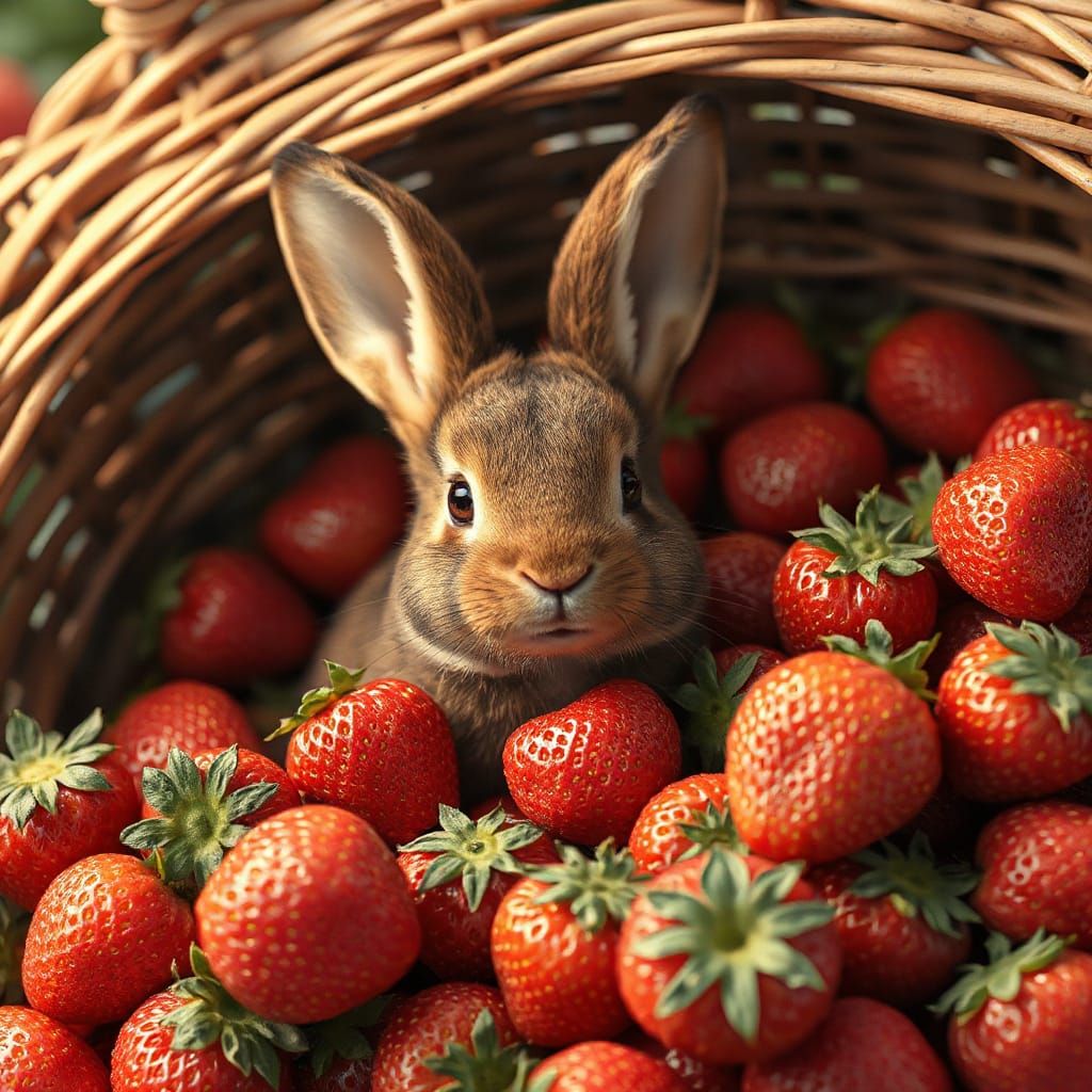 Bunny in Strawberry Basket, 3D Anime Style