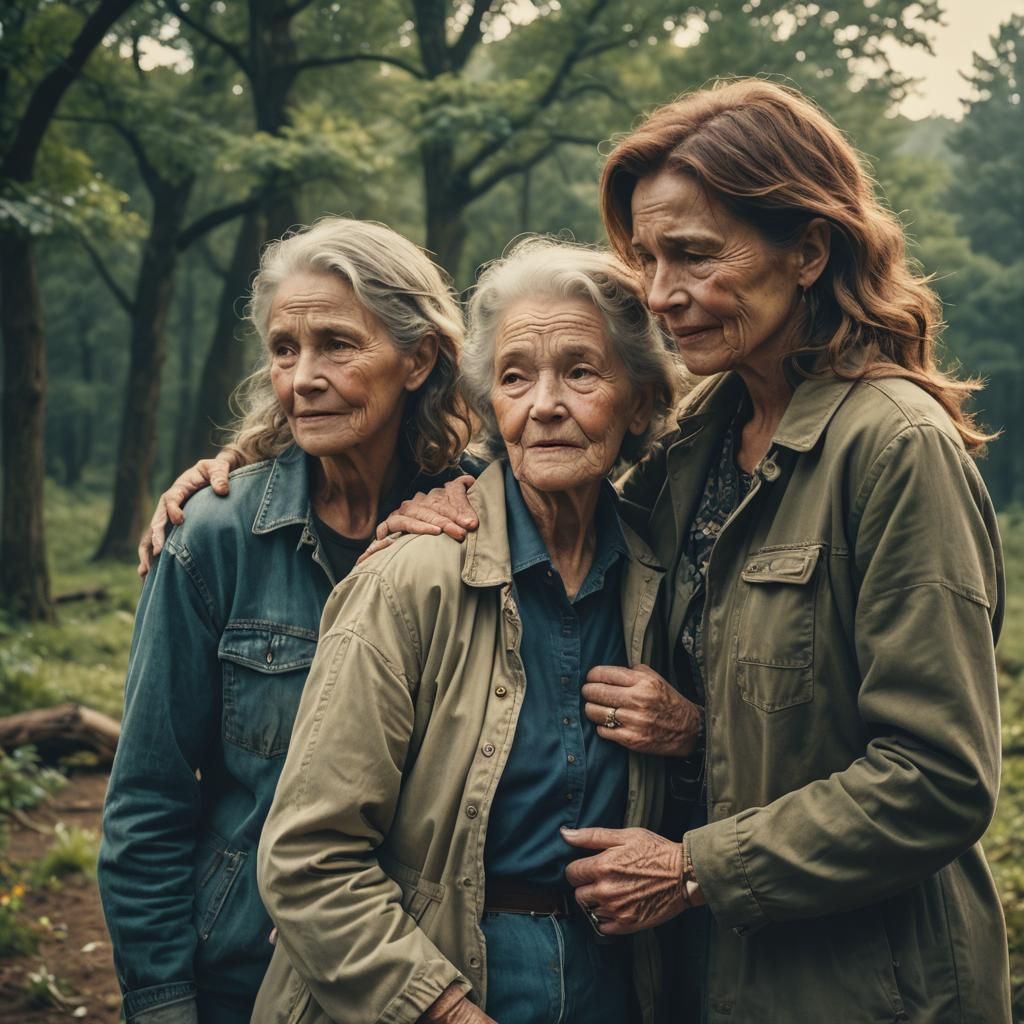 Three Generations of Women Embracing: Cinematic Film Still