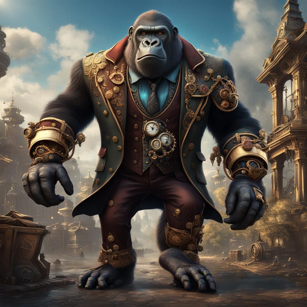 Steampunk Gorilla Gentleman in Detailed Matte Painting
