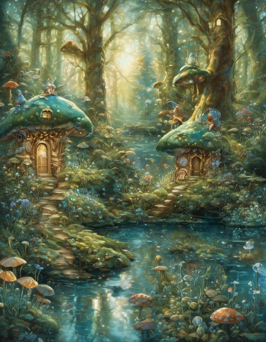 Charming Gnome Living in Mushroom Cabin