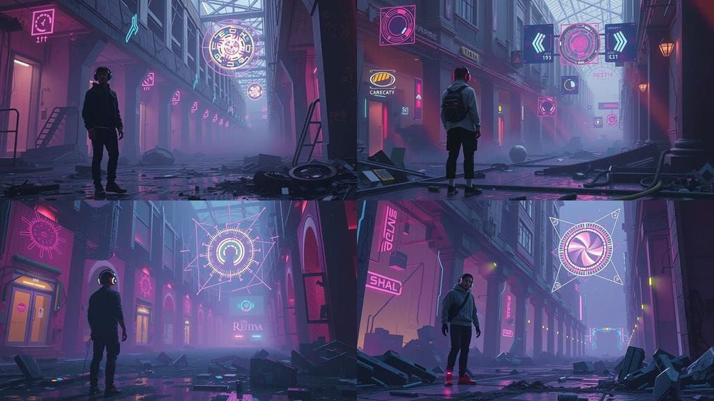 Cyberpunk Ruins: Neon-Lit Psychedelic Cityscape