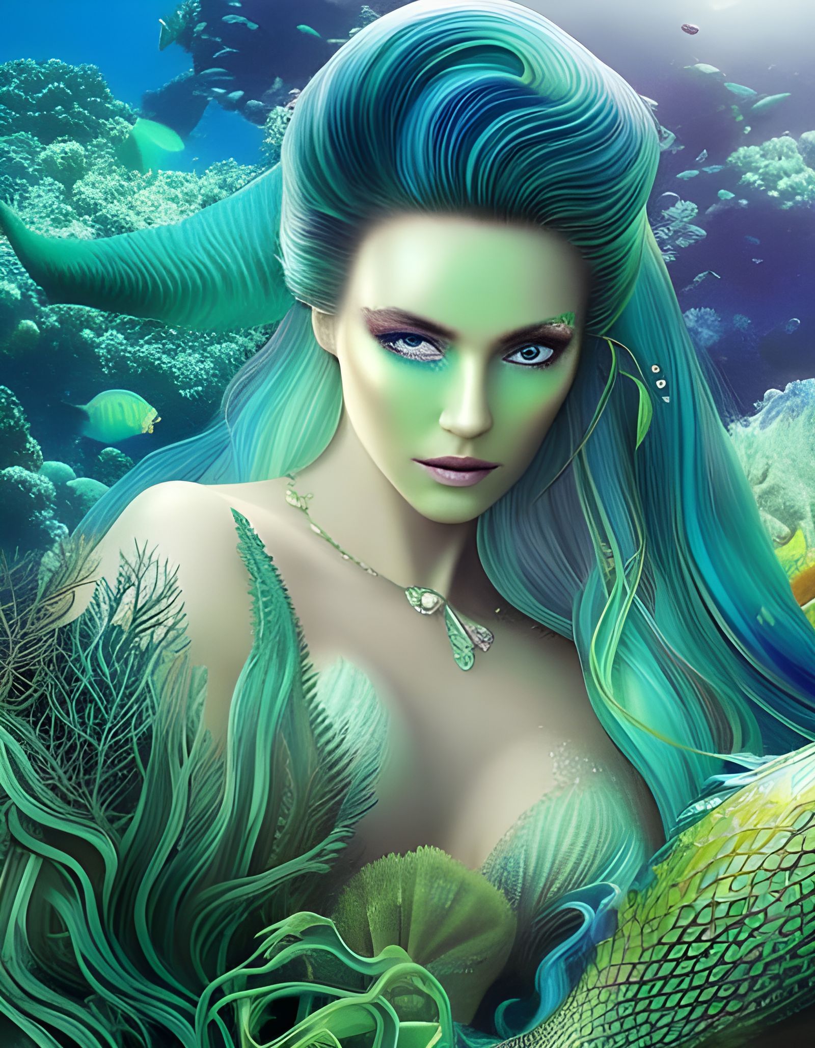 Beautiful Mermaid Portrait in Underwater Environment