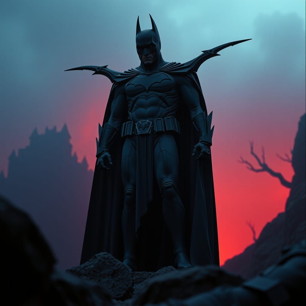 Hellish Batman in Dark Fantasy World: Cinematic Film Still