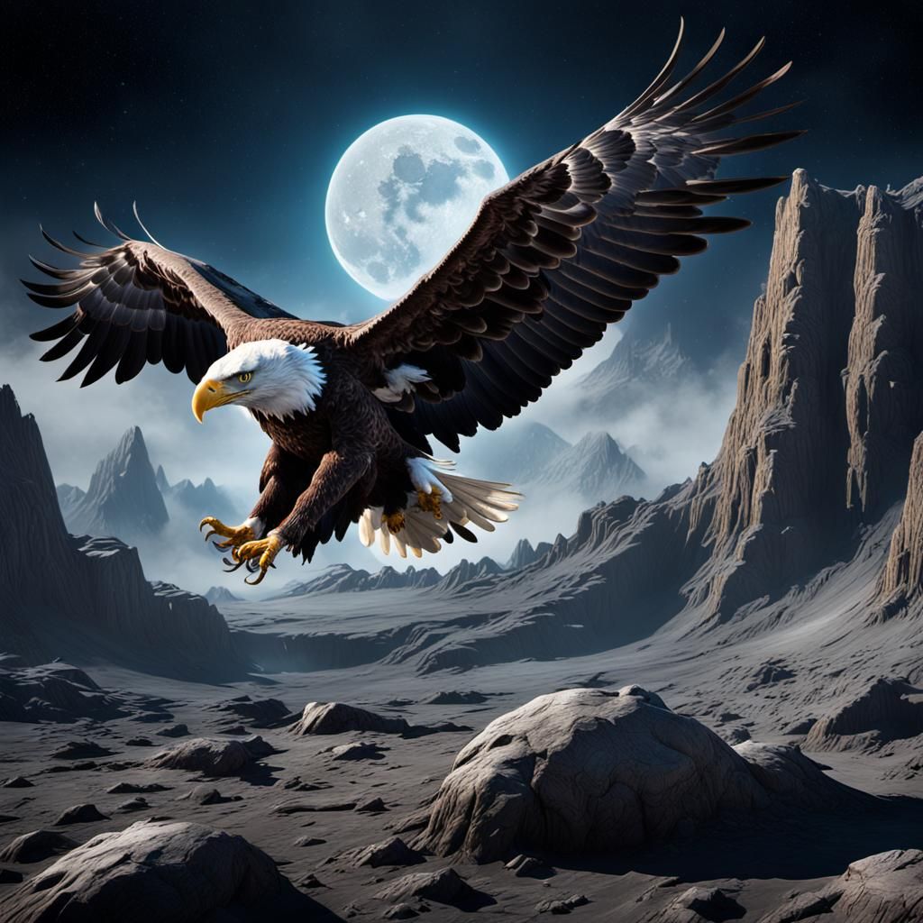Bald Eagle on the Moon: Detailed Matte Painting