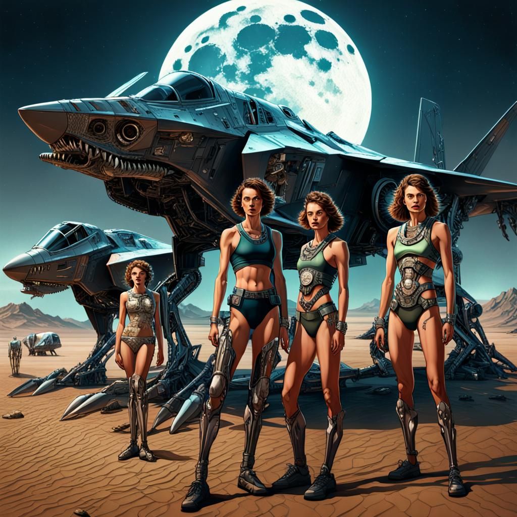 Biopunk Sci-Fi Art: Women in Desert Landscape