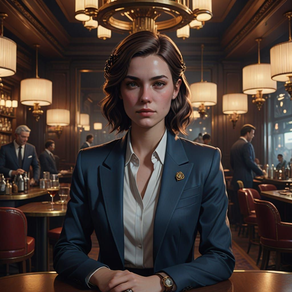 Elegant Woman at Luxury Bar in High-End Restaurant with Rich...