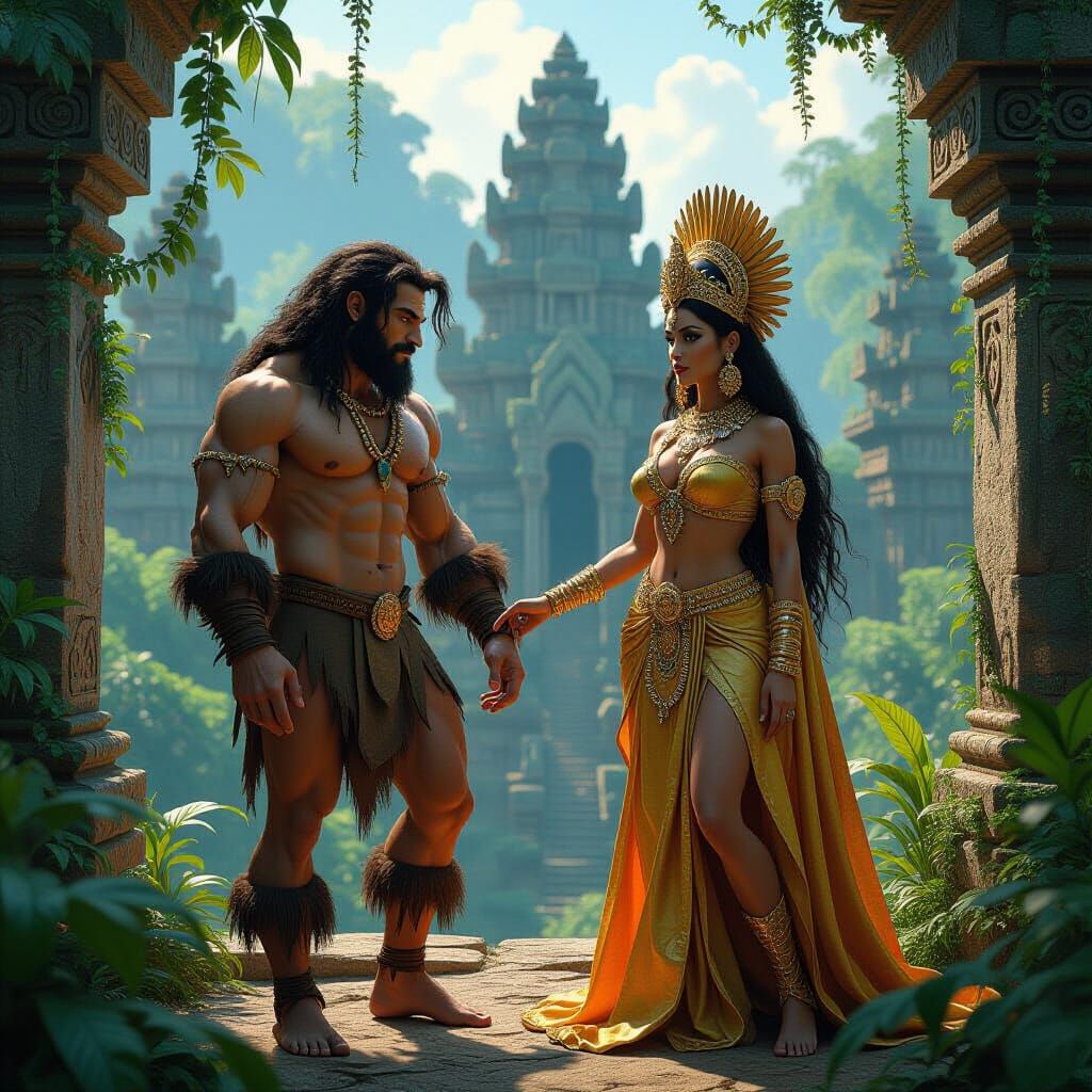 Tarzan Meets Queen La in Opar: Hyperrealistic Rendering