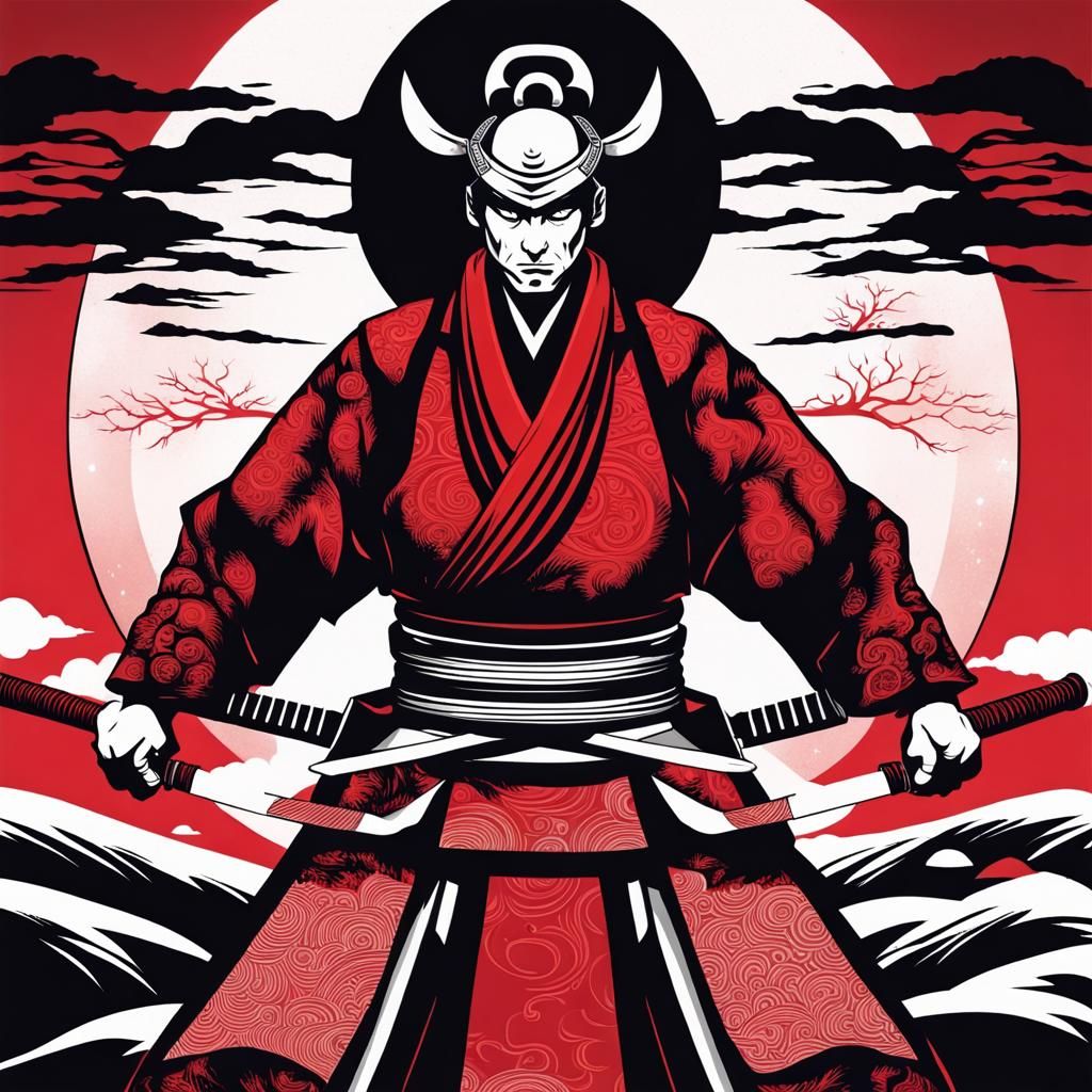 Astral Samurai in Red, Black, and White