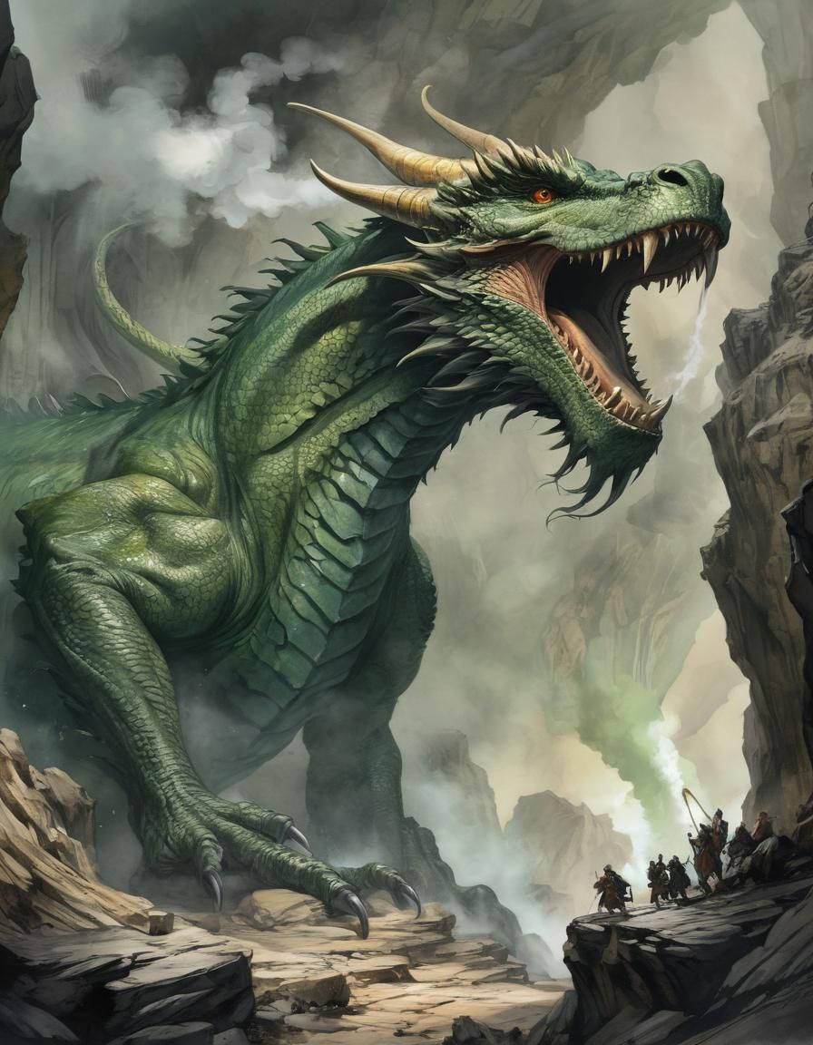 Green Dragon Guarding Horde in Fantasycore Illustration