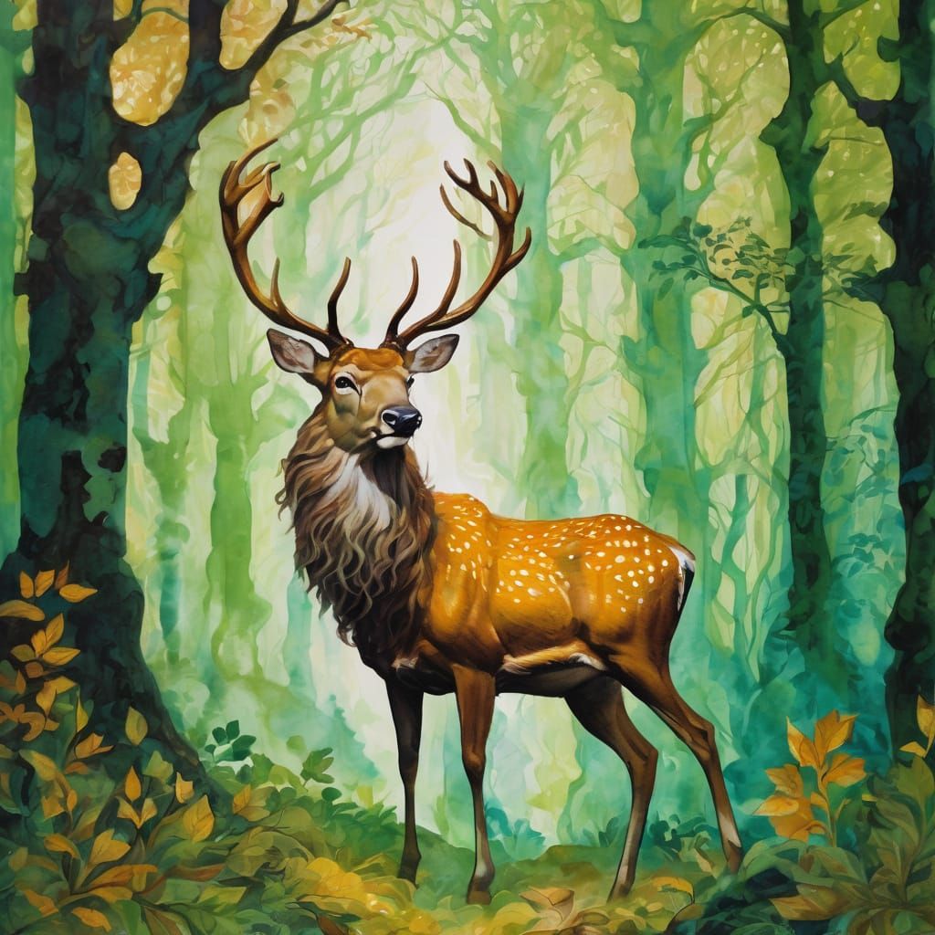 Cernunnos, God of the Forest, in Pre-Raphaelite Style